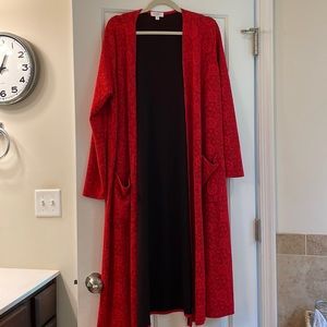 Red Lace LulaRoe Sarah Duster sweater